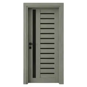 Usa de interior din MDF cu cadru din lemn masiv Novo Doors NDM01 cu sticla neagra mata de culoare Gri