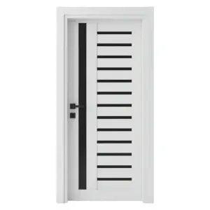 Usa de interior din MDF cu cadru din lemn masiv Novo Doors NDM01 cu sticla neagra mata de culoare Alb mat