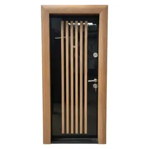 Usa metalica de apartament Novo Doors NDS45 de culoare Negru cu riflaj MDF Stejar cu deschidere pe Stanga
