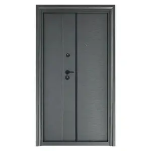 Novo Doors ND50D hőszigetelt kétszárnyú fém kültéri ajtó kukucskálóval, balos/jobbos nyitás, 120x200 cm méret, 0,7 mm acéllemez, családi házakhoz, Szürke
