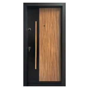 Usa metalica de exterior Novo Doors NDA3 de culoare Negru perlat cu stejar deschis cu deschidere pe Dreapta
