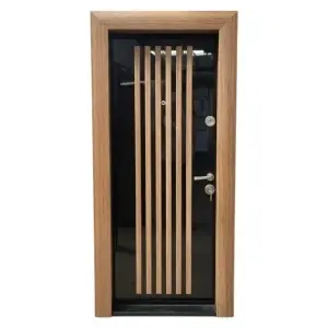 Usa metalica de apartament Novo Doors NDS45 de culoare Negru cu riflaj MDF Stejar cu deschidere pe Stanga