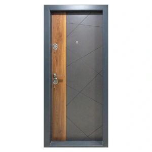 Usa metalica de apartament Novo Doors NDS05 de culoare Gri antracit cu insertie Stejar cu deschidere pe Stanga