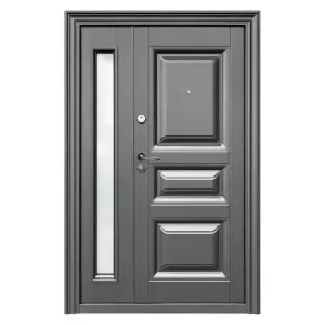 Kétszárnyú kültéri fém ajtó hőszigetelt üveggel és szigeteléssel Novo Doors ND8001, balos vagy jobbos nyitás, 2 zár, több méret, 0.7 mm lemez, 7 cm-es tok, kilincs mellékelve, Antracitszürke