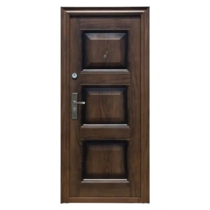 Fém bejárati ajtó szigeteléssel és kitekintővel Novo Doors ND7002, 2 zárral,acéllemez 0,7 mm, zsanérok és kilincs tartozékok, 7 cm-es tokkal, házhoz és lakáshoz, barna