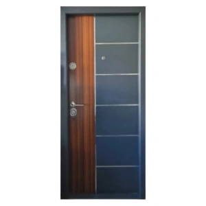 Usa metalica de exterior Novo Doors NDS08  de culoare Gri antracit cu insertie stejar cu deschidere pe Dreapta