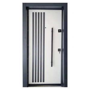 Usa metalica de exterior Novo Doors NDS1000S de culoare Alb cu deschidere pe Stanga