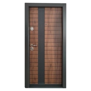 Fém lakásbejárati ajtó szigeteléssel és kitekintővel Novo Doors First Class NDS20, balos/jobbos nyitással, Méret 200X88 cm, acéllemez 1.2 mm, komplett készlet, wenge cu betét antracitszürke