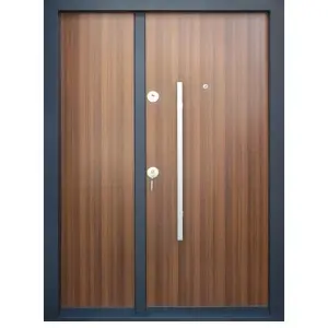 Usa metalica dubla de exterior Novo Doors NDS1200 de culoare Nuc cu deschidere pe Dreapta