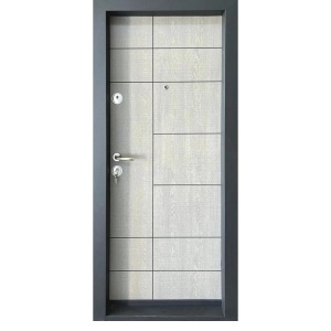 Novo Doors NDS01 kültéri bejárati fém ajtó világosszürke lakásba, jobb oldali nyílással