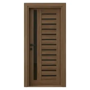 Usa de interior din MDF cu cadru din lemn masiv Novo Doors NDM01 cu sticla neagra mata de culoare Nuc
