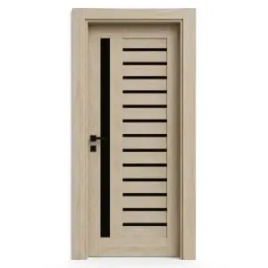 Usa de interior din MDF cu cadru din lemn masiv Novo Doors NDM01 cu sticla neagra mata de culoare Crem