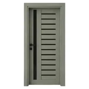 Usa de interior din MDF cu cadru din lemn masiv Novo Doors NDM01 cu sticla neagra mata de culoare Gri