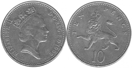Anglia 1992 - 10 pence, circulata