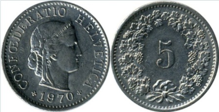 Elvetia 1970 - 5 rappen, circulata