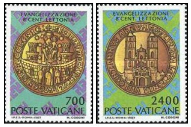 Vatican 1987 - Introducerea evanghelizării în Letonia, serie neuzata