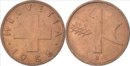 Elvetia 1955 - 1 rappen, circulata