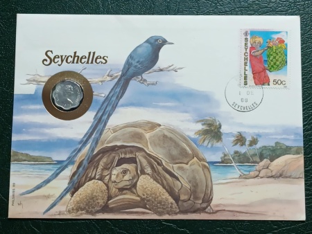 Seychelles 1975 - FDC cu moneda 5 cents, necirculata