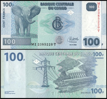 Congo Democratic 2022 - 100 francs, necirculata