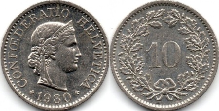 Elvetia 1973 - 10 rappen, circulata