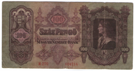 Ungaria 1930 - 100 pengo, circulata uzata