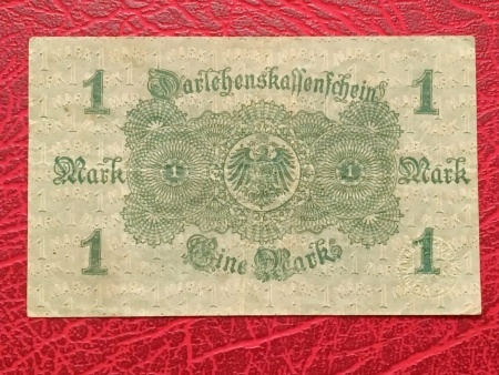 Germania 1914 - 1 mark, circulata - serie cu rosu - Img 2