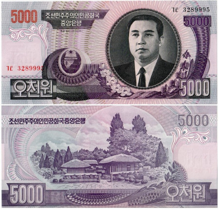 Coreea de Nord 2006 - 5000 won, aUNC - cu pliu colt stanga