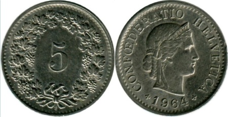 Elvetia 1964 - 5 rappen, circulata