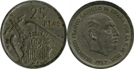 Spania 1957 - 25 pesetas, circulata