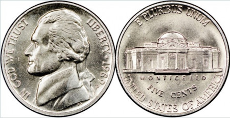 SUA 1988P - 5 cents, circulata