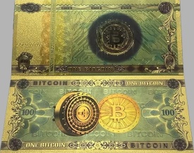 100 bitcoin, bancnota aurita - polimer