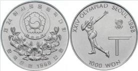 Coreea de Sud 1987 - 1000 won, necirculata - J.O. Seul, tenis de masa