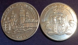 Polonia 2024 - castelul regal Wawel din Cracovia, medal argintat - cu stema Cracovia