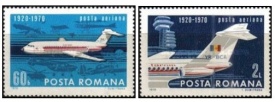 Romania 1970 - 50 de ani de aviatie civila, serie neuzata