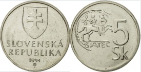 Slovacia 1993 - 5 korun, circulata