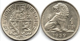 Belgia 1939 - 1 franc, circulata