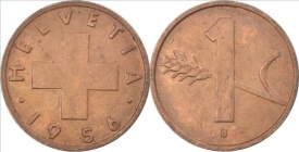 Elvetia 1955 - 1 rappen, circulata