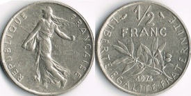 Franta 1974 - ½ franc, circulata