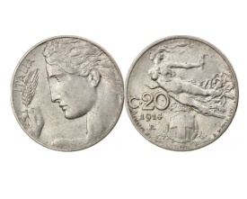 Italia 1914 - 20 centimes, circulata