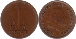 Olanda 1955 - 1 cent, circulata