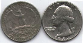 SUA 1985D - 25 cents, circulata