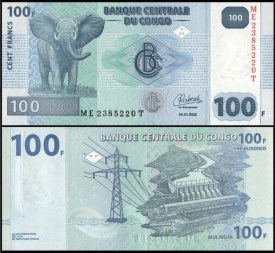 Congo Democratic 2022 - 100 francs, necirculata
