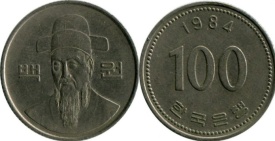 Coreea de Sud 1984 - 100 won, circulata