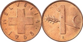 Elvetia 1968 - 1 rappen, circulata