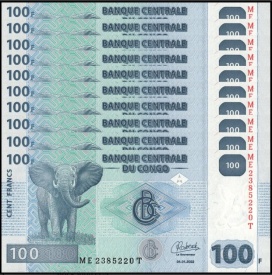 Congo Democratic 2022 - 100 francs, necirculata (10 bucati)