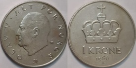 Norvegia 1987 - 1 krone, circulata