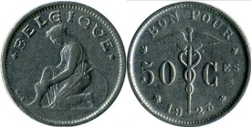 Belgia 1928 - 50 centimes, circulata