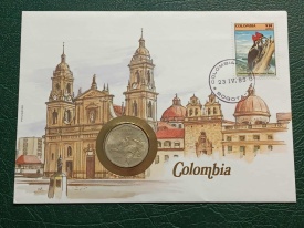 Columbia 1981 - FDC cu moneda 10 pesos, necirculata cu patina