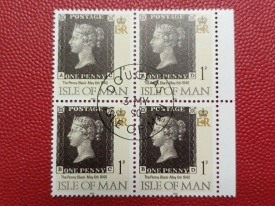 Isle of Man 1990 - primul timbru black penny, stampilata de 4