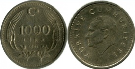 Turcia 1990 - 1000 lira, circulata